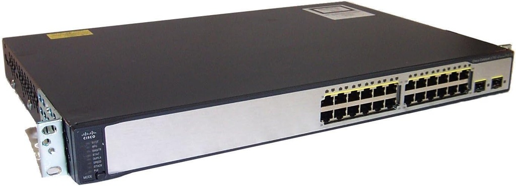 Switch Réseau Cisco Niveau 3 Catalyst 3750v2 : 24 Ports 10/100 PoE+ 370W + 2 SFP, IP Base